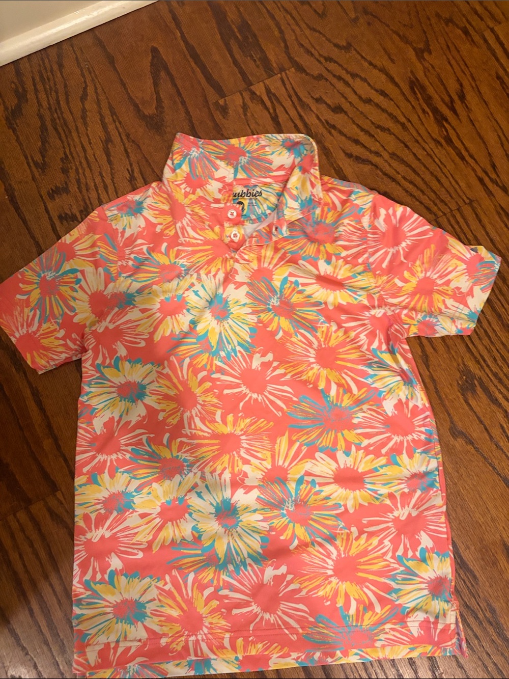 Boys chubbies Coral Floral Polo with Multicolor Daisy Print
